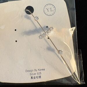 925 Sterling Silver CZ Ear Climber Cuff Korean Design Minimalist Bar Earring